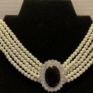 Vintage JL Jewelry of Legends Princess Diana Replica Sapphire Pearl Necklace